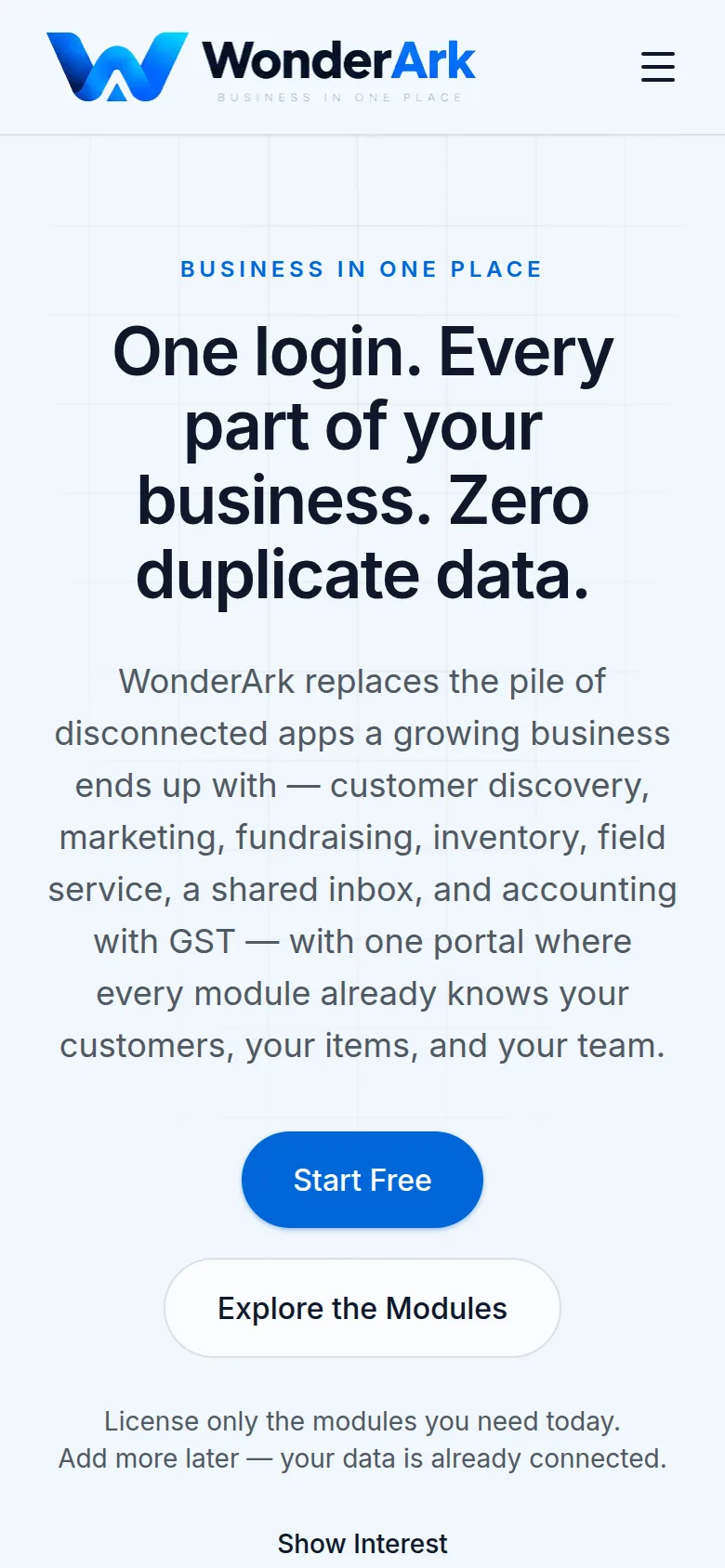 WonderArk landing on a phone