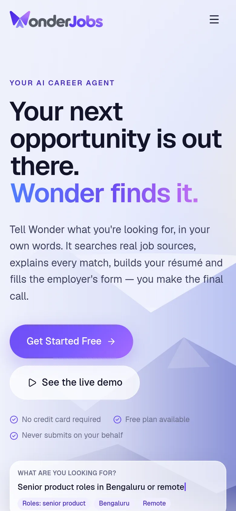 WonderJobs landing on a phone
